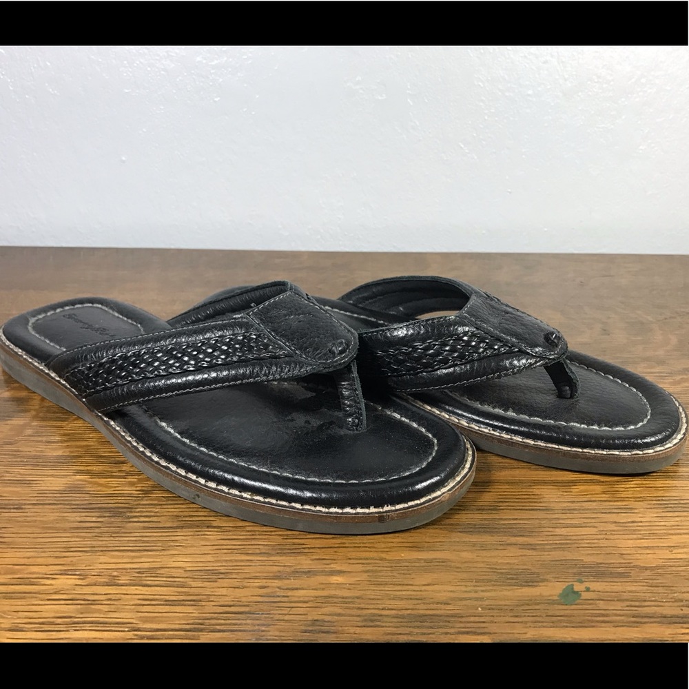 Tommy Bahama Black Woven Leather Thong Sandals